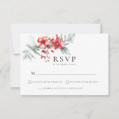 Winter Berry Poinsettia RSVPエンクロージャカード 招待状 (正面)