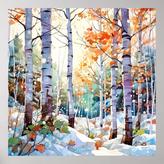 Winter Birch Tree Forest Wall Art Print  ポスター (正面)