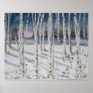 Winter Birches watercolor ポスター