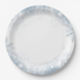 Winter Birthday Paper Plates Elegant Snowflakes ペーパープレート