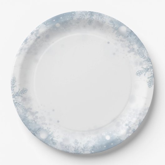 Winter Birthday Paper Plates Elegant Snowflakes ペーパープレート (正面)