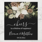 Winter Black and White エレガント Script結婚's ワインラベル (シングルラベル)