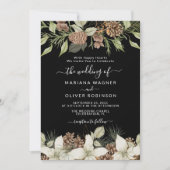 Winter Black and White エレガント Script結婚's 招待状 (正面)