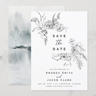 Winter Black and White Save The Date 結婚's 招待状