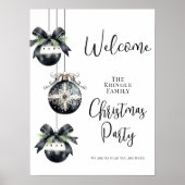 Winter Black White Christmas Party Welcome Sign ポスター (正面)