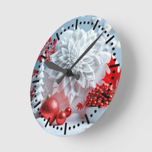 Winter Blossom Composition ラウンド壁時計 (傾斜)