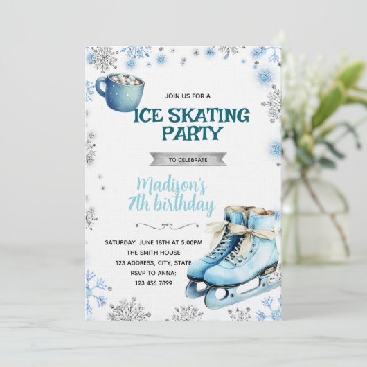 Winter Blue and Silver Skating Invitation 招待状 (スタンド正面)