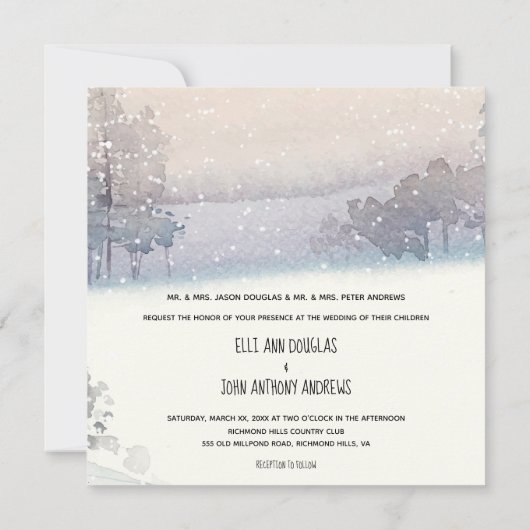 Winter Blue and White Wedding 招待状 (裏面)