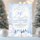 Winter Blue Arctic Animals Onederland 1st Birthday 招待状