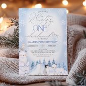 Winter Blue Arctic Animals Onederland 1st Birthday 招待状