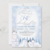 Winter Blue Arctic Animals Onederland 1st Birthday 招待状 (正面)