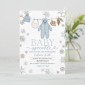 Winter Blue Baby Sprinkle Snowflakes Baby Shower 招待状 (スタンド正面)