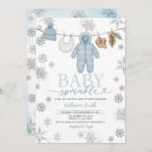 Winter Blue Baby Sprinkle Snowflakes Baby Shower 招待状 (正面/裏面)