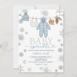 Winter Blue Baby Sprinkle Snowflakes Baby Shower 招待状