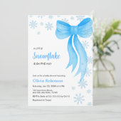 Winter Blue Bow A Little Snowflake Baby Shower 招待状 (スタンド正面)