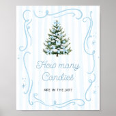 Winter Blue Bow Baby Shower Guess How Many Candies ポスター (正面)