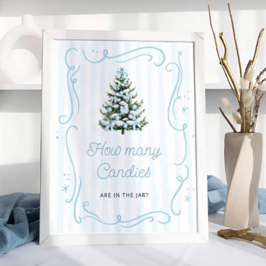 Winter Blue Bow Baby Shower Guess How Many Candies ポスター