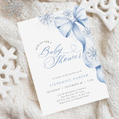 Winter Blue Bow Baby Shower Invitation 招待状