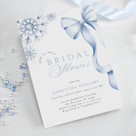 Winter Blue Bow Bridal Shower 招待状