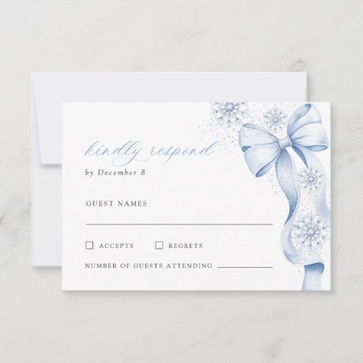 Winter Blue Bow Bridal Shower RSVP Card (正面)