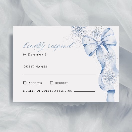 Winter Blue Bow Bridal Shower RSVP Card