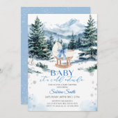 Winter Blue Bow Cradle Baby Shower 招待状 (正面/裏面)