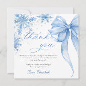 Winter Blue Bow Snowflakes Baby Shower サンキューカード (正面)
