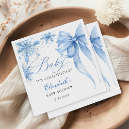 Winter Blue Bow Snowflakes Baby Shower スタンダードカクテルナプキン