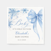 Winter Blue Bow Snowflakes Baby Shower スタンダードカクテルナプキン (正面)