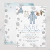 Winter Blue Boy Baby It’s Cold Outside Baby Shower 招待状 (正面/裏面)