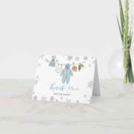 Winter Blue Boy Baby Shower Snowflakes Thank You サンキューカード