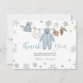 Winter Blue Boy Baby Shower Snowflakes Thank You サンキューカード