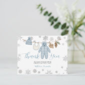 Winter Blue Boy Baby Shower Snowflakes Thank You サンキューカード (スタンド正面)