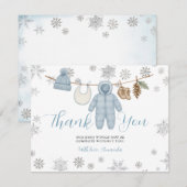 Winter Blue Boy Baby Shower Snowflakes Thank You サンキューカード (正面/裏面)