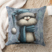 Winter Blue Christmas Cat With Hat And Scarf クッション (ブランケット)