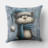 Winter Blue Christmas Cat With Hat And Scarf クッション (裏面)