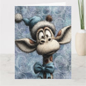 Winter Blue Christmas Cute Giraffe With Hat カード (正面)
