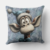 Winter Blue Christmas Cute Giraffe With Hat クッション (裏面)