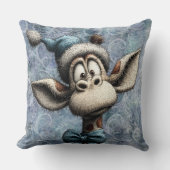 Winter Blue Christmas Cute Giraffe With Hat クッション (正面)