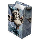 Winter Blue Christmas Cute Giraffe With Hat ミディアムペーパーバッグ (正面アングル)