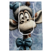 Winter Blue Christmas Cute Giraffe With Hat ミディアムペーパーバッグ (裏面)