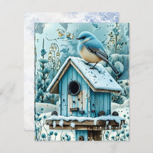 Winter Blue Christmas Robin Scrapbook Paper (正面/裏面)