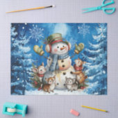 Winter Blue Christmas Snowman & Woodland Animals 薄葉紙 (クラフト)