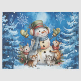 Winter Blue Christmas Snowman & Woodland Animals 薄葉紙