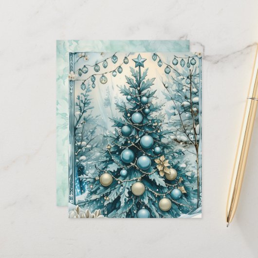 Winter Blue Christmas Tree Scrapbook Paper (正面/裏面インサイチュ)
