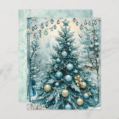 Winter Blue Christmas Tree Scrapbook Paper (正面/裏面)