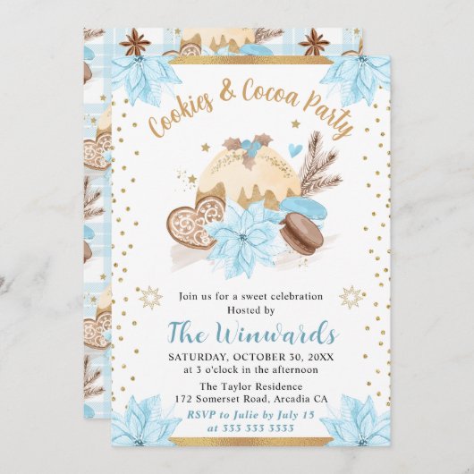 Winter Blue Cookies & Cocoa Party 招待状 (正面/裏面)
