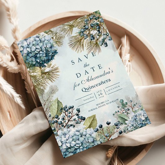 Winter Blue Floral Quinceañera セーブザデート