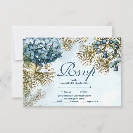 Winter Blue Floral Quinceañera 出欠カード (正面)