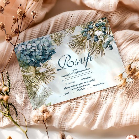 Winter Blue Floral Quinceañera 出欠カード